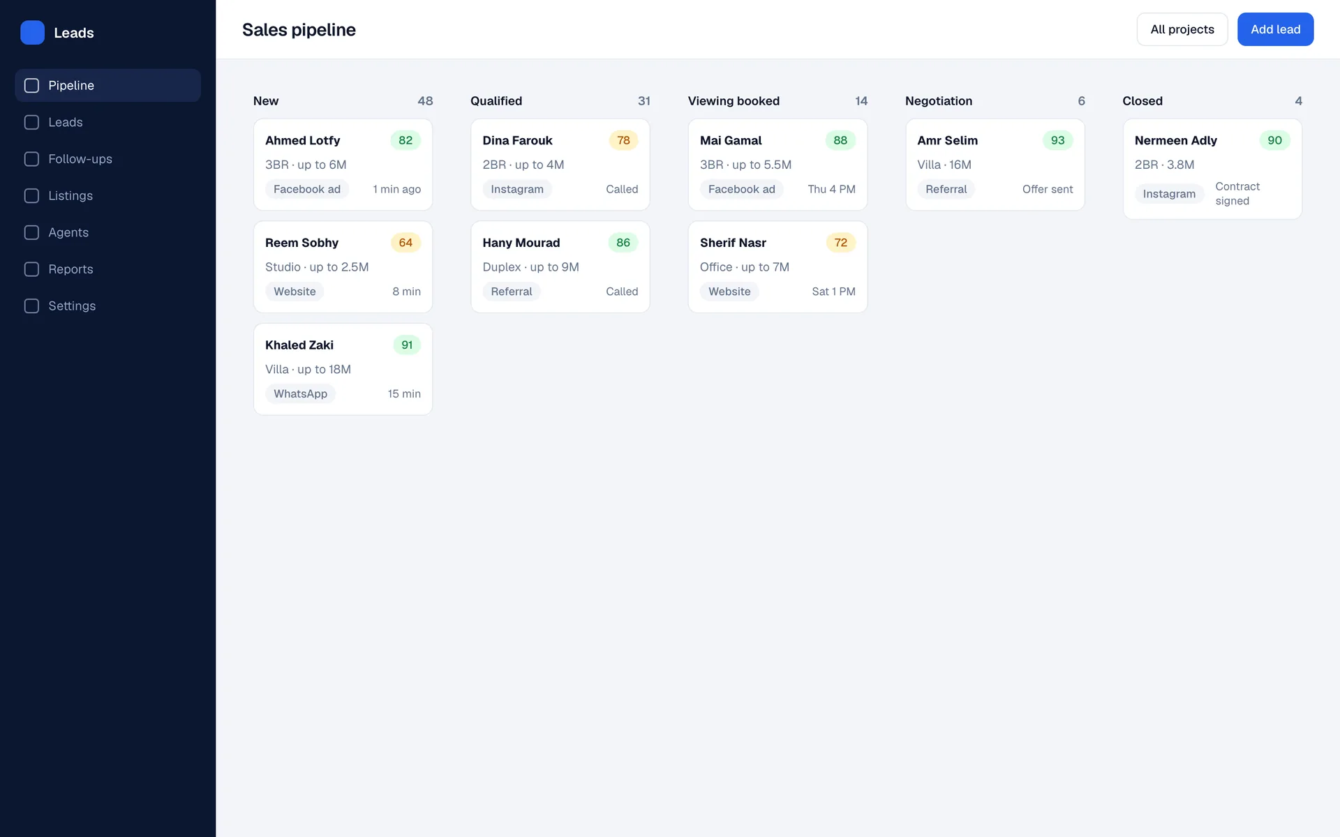 Screenshot of the real estate lead engine project